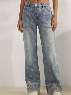 Oli & Hali Paisley Embroidered Straight Leg Jeans Size XL NWT